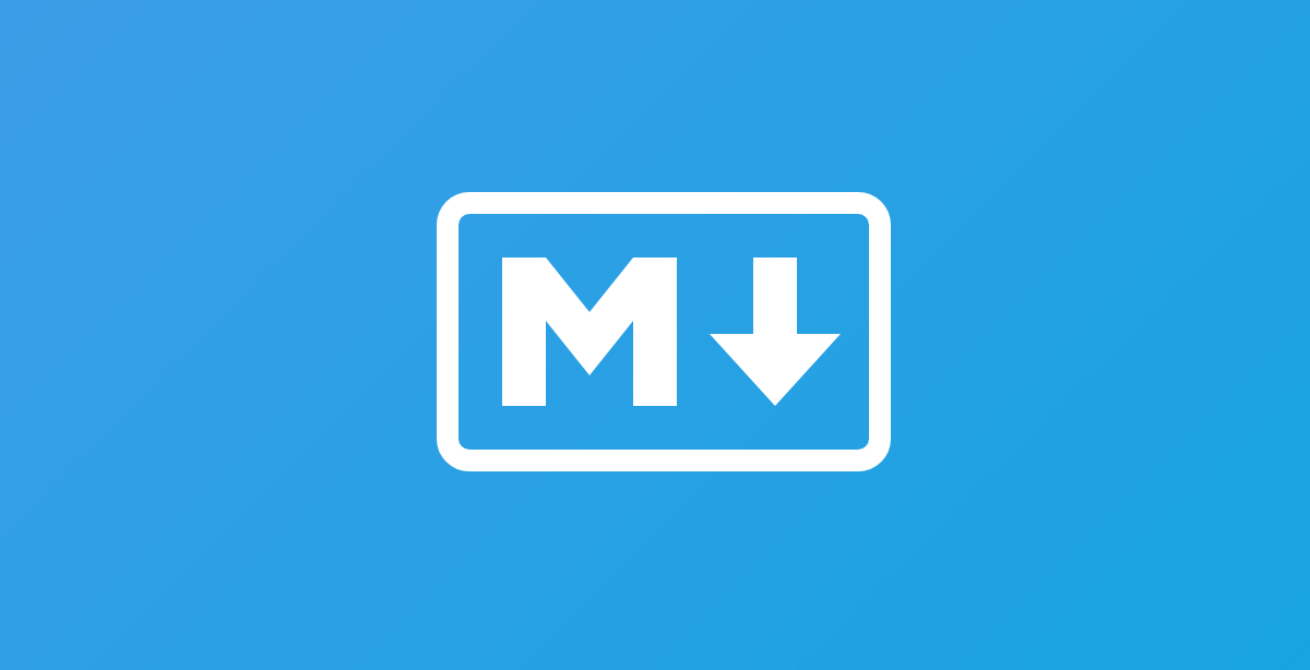 The markdown logo on blue background. It is a big capital M and an arrow pointing down, encapsulated in a soft-corner rectangle.