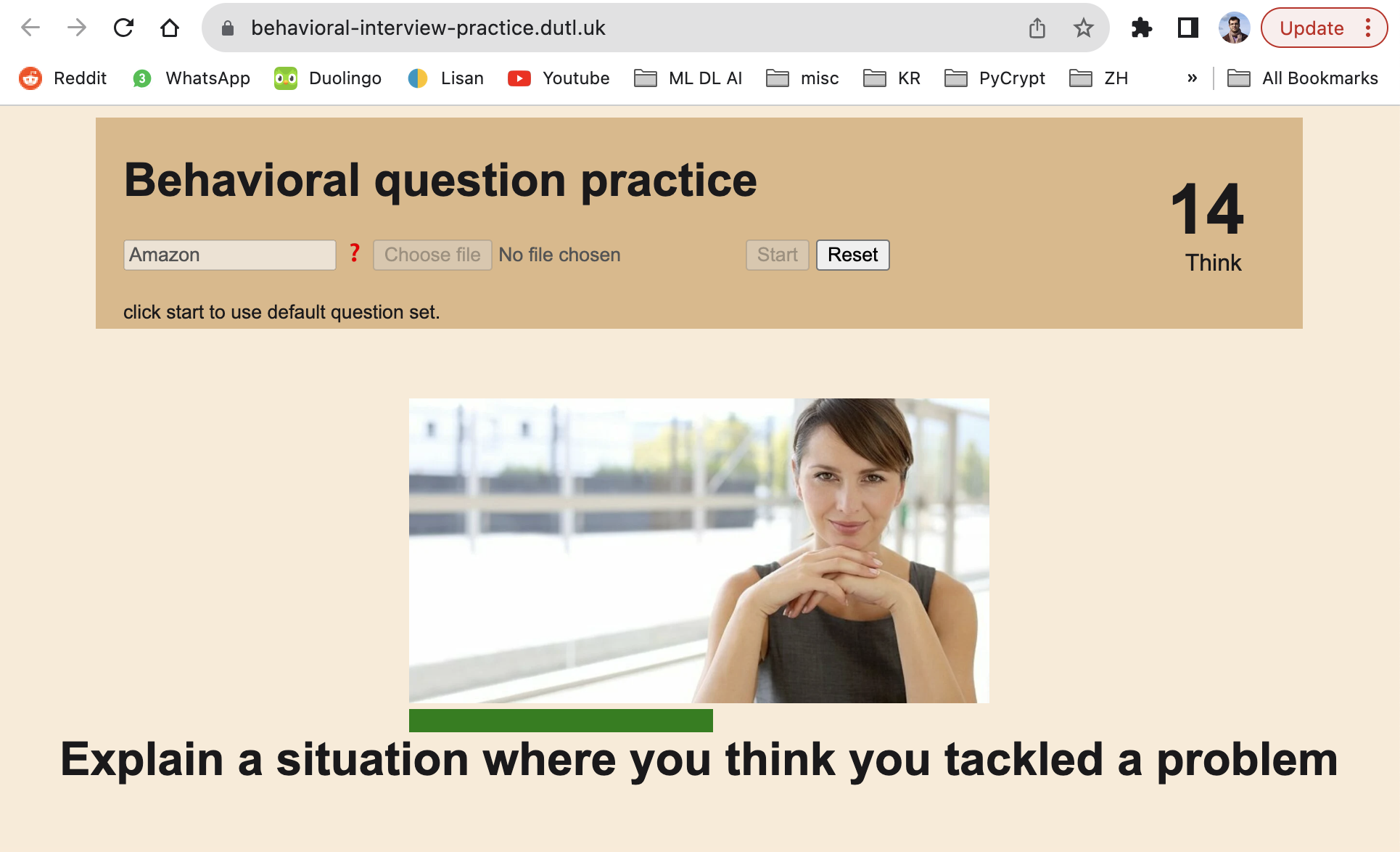 A tool to practice behavioral questions with a timer