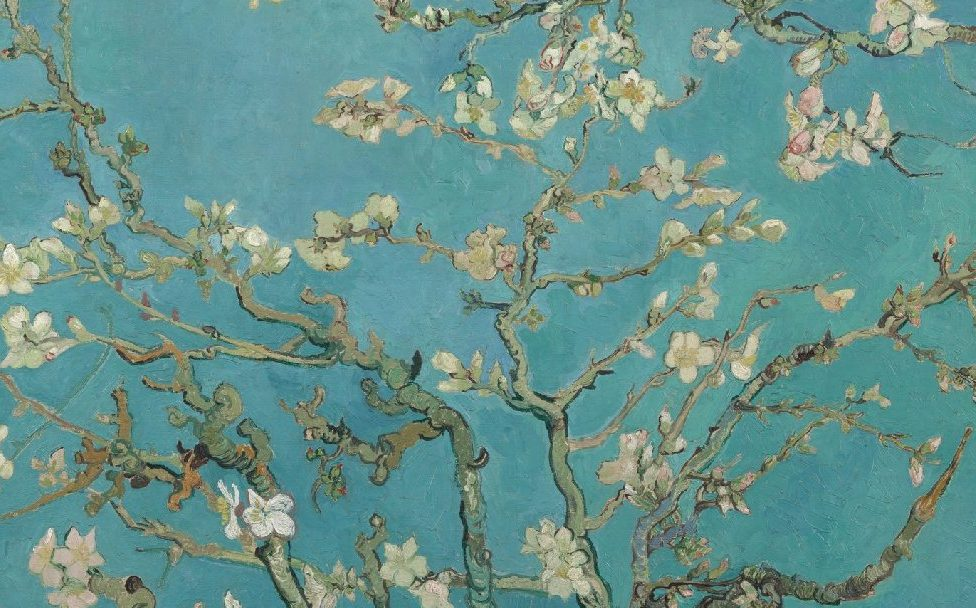 Cherry blossoms in blue by Van Gogh, depicting a cherry blossom branch with its many branchettes.