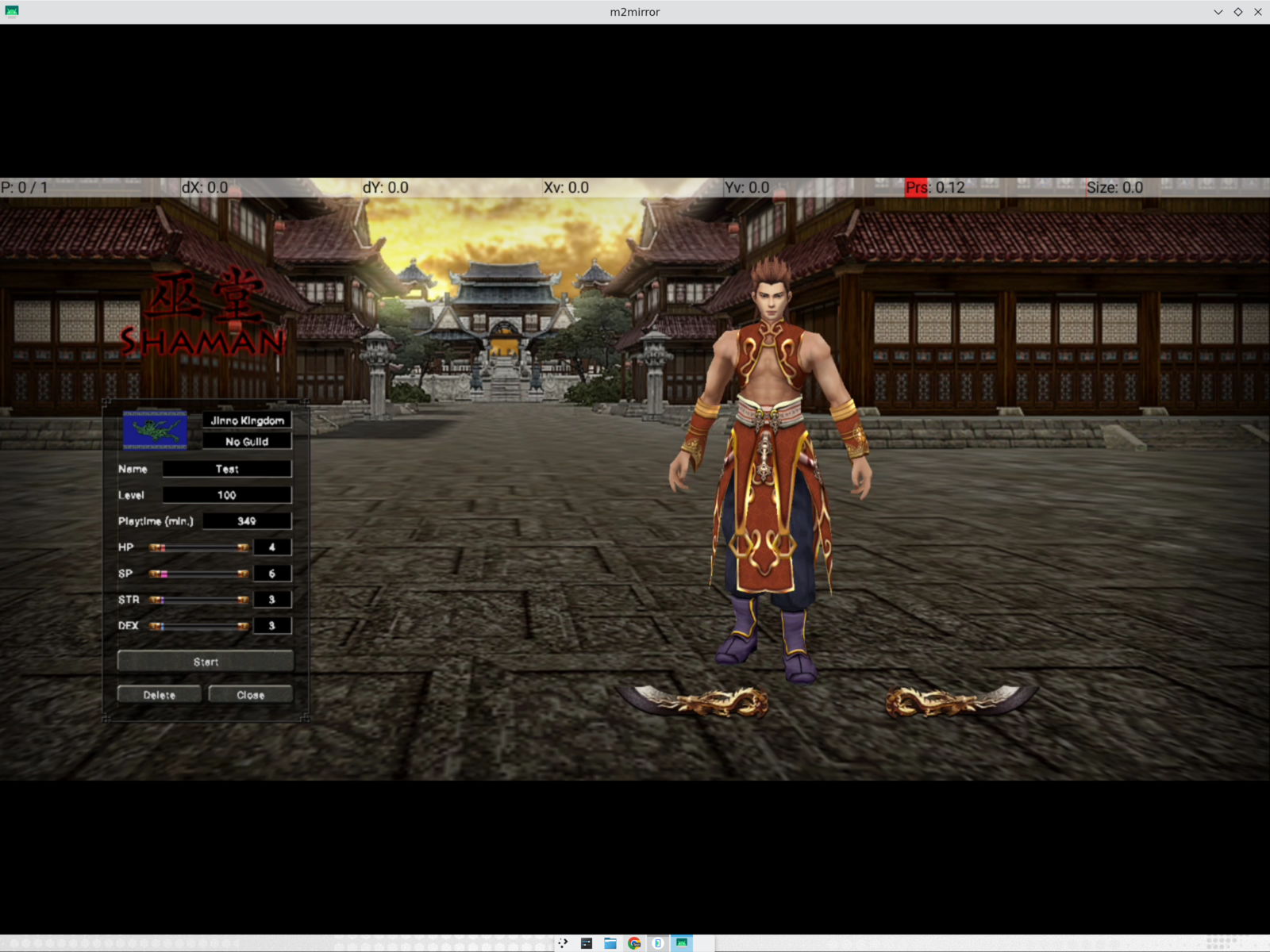 An early Metin2 character-select screen from the Android port