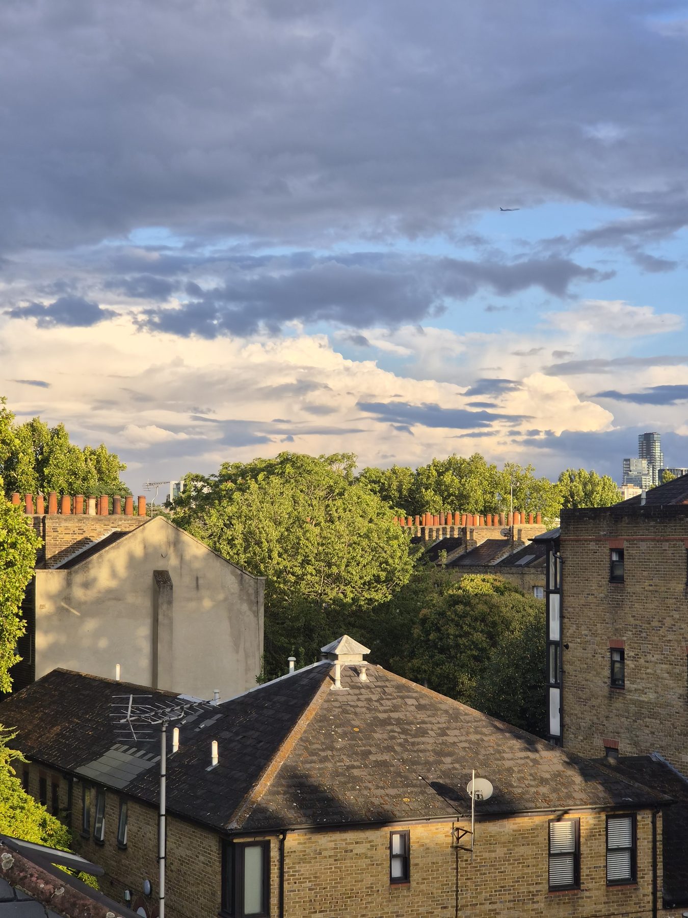 Chimney pots and weather over London.